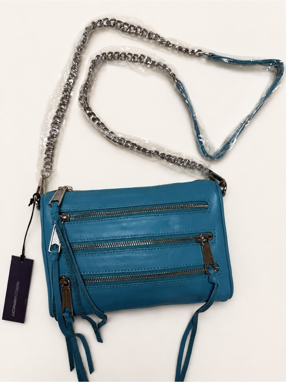 NWT Rebecca Minkoff 5-Zip Turquoise Teal Leather Crossbody Bag